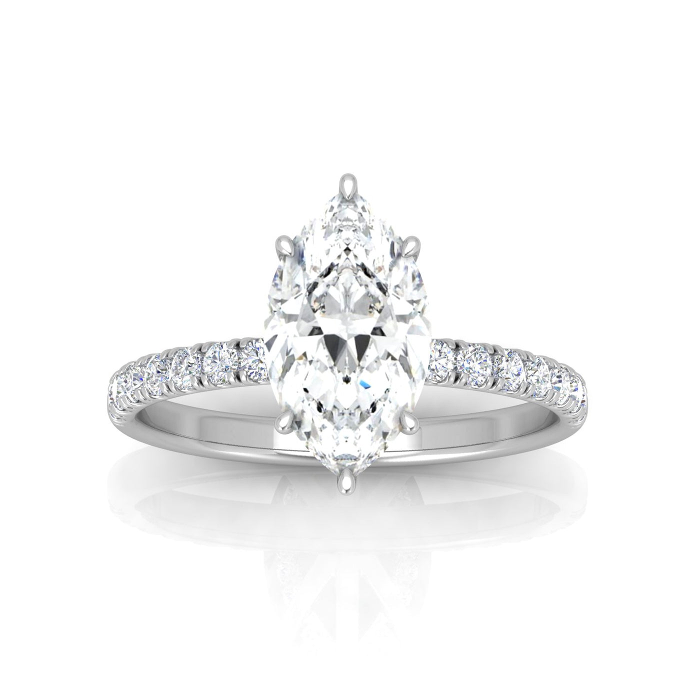 Classic Hidden Halo Pave Set Engagement Ring - Marquise