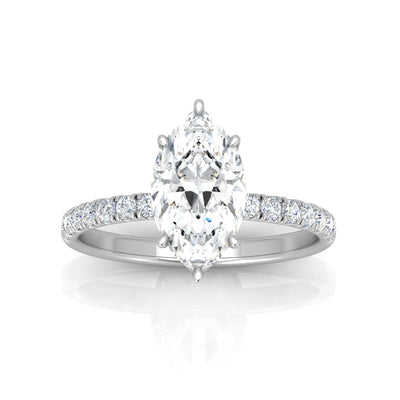 Classic Hidden Halo Pave Set Engagement Ring - Marquise