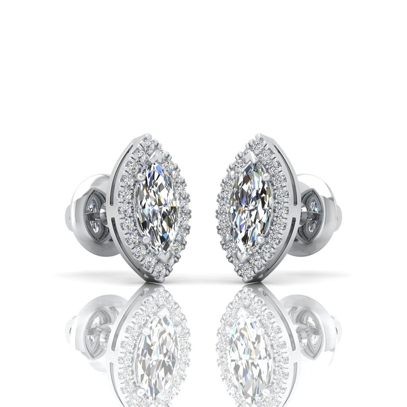 Marquise Shape Diamond Halo Earrings, 18k White Gold