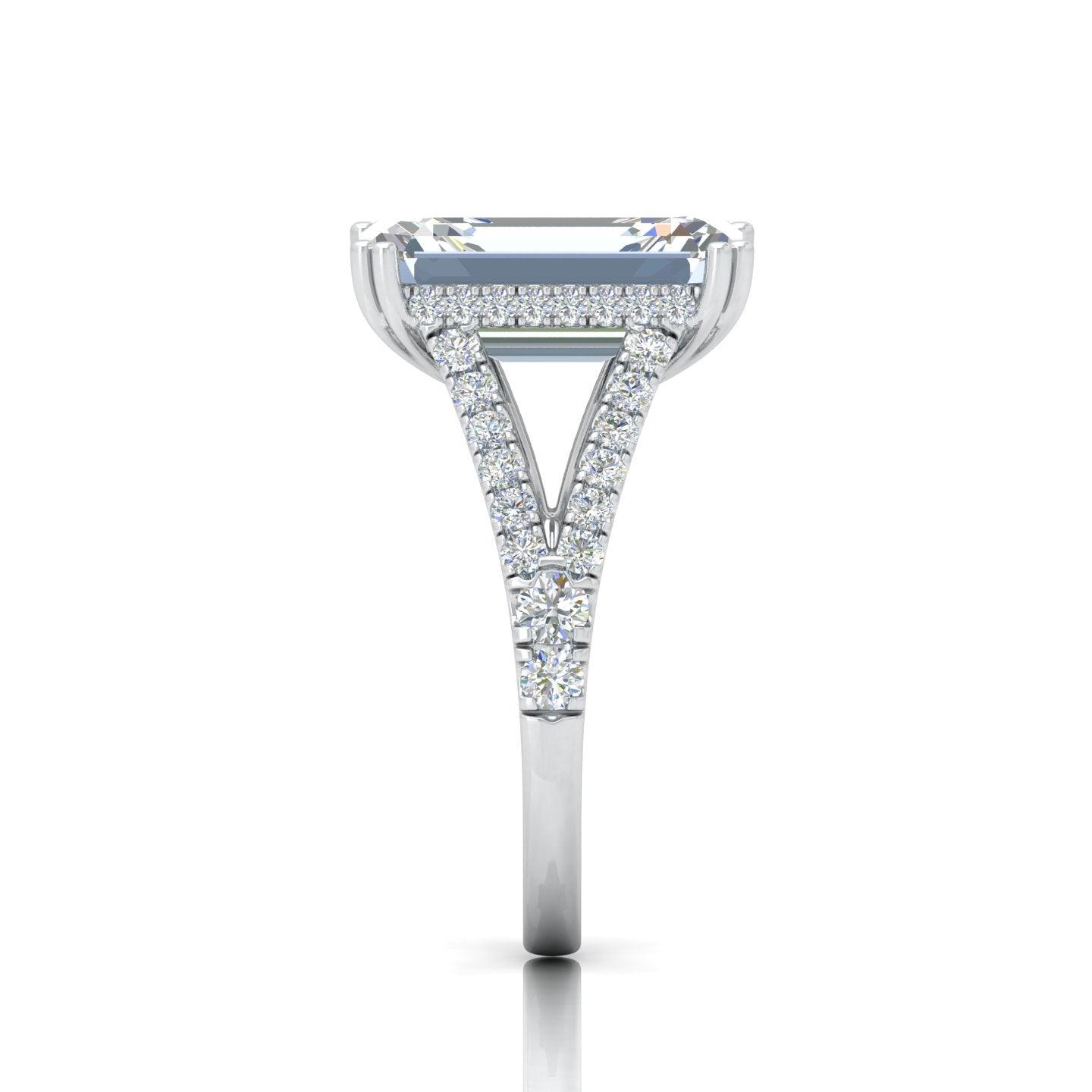 IGI Certified E/VS Emerald Diamond Split Shank Hidden Halo Engagement Ring - amadadiamonds