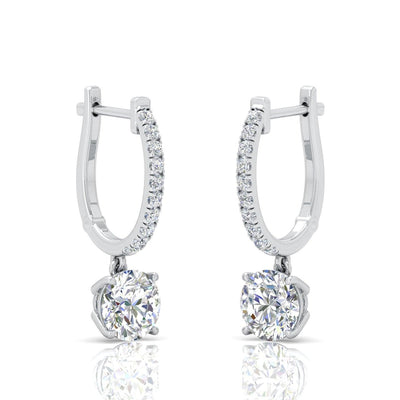 D/VS 2.50 Carat Round Diamond Dangle Drop Earrings In 18k White Gold - amadadiamons