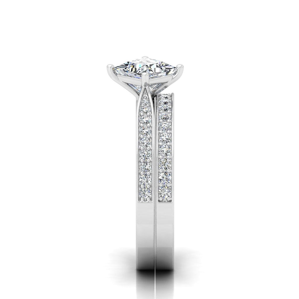 Certified Princess Diamond Engagement Ring With Diamond Matching Band 1.50Carat