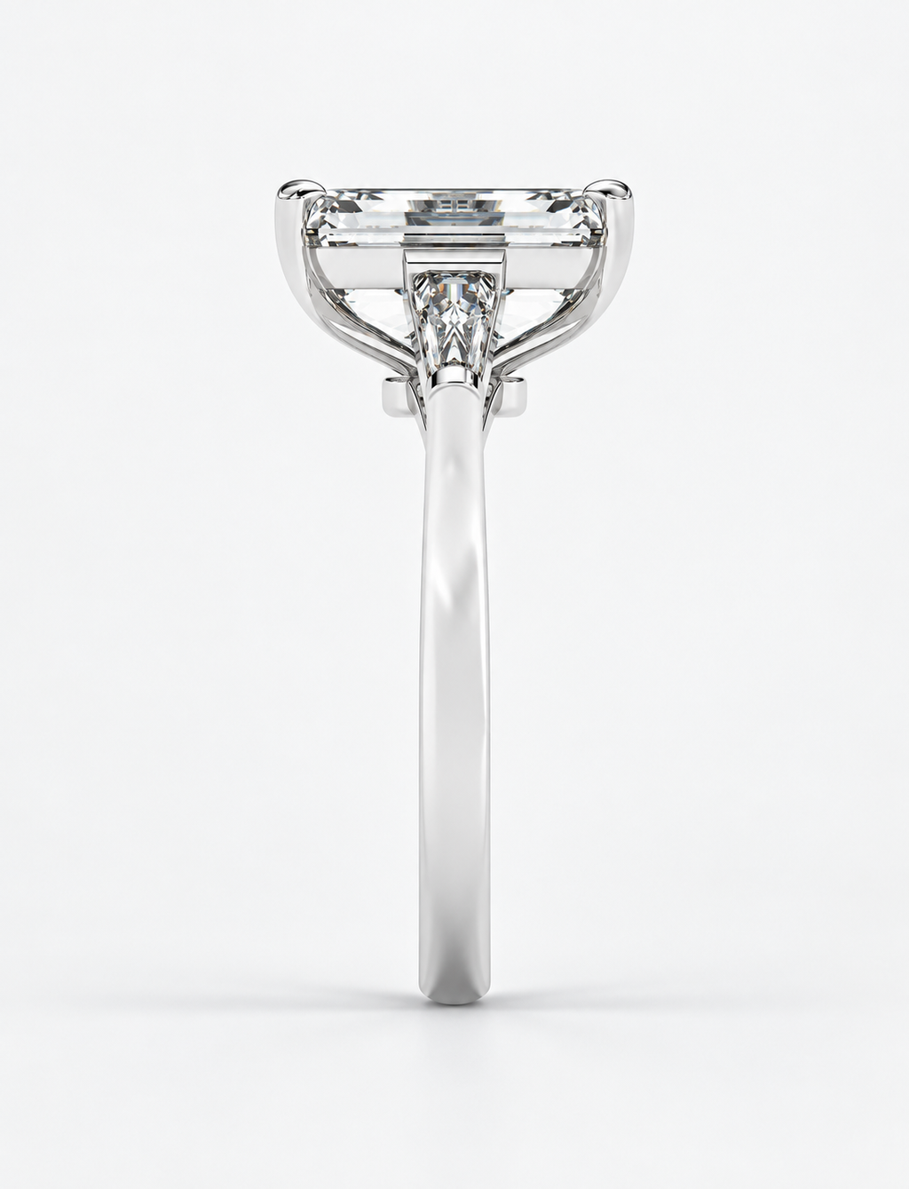 5.70CT Lab Grown Solitaire Emerald Diamond Tapered Baguette Trilogy Ring Platinum