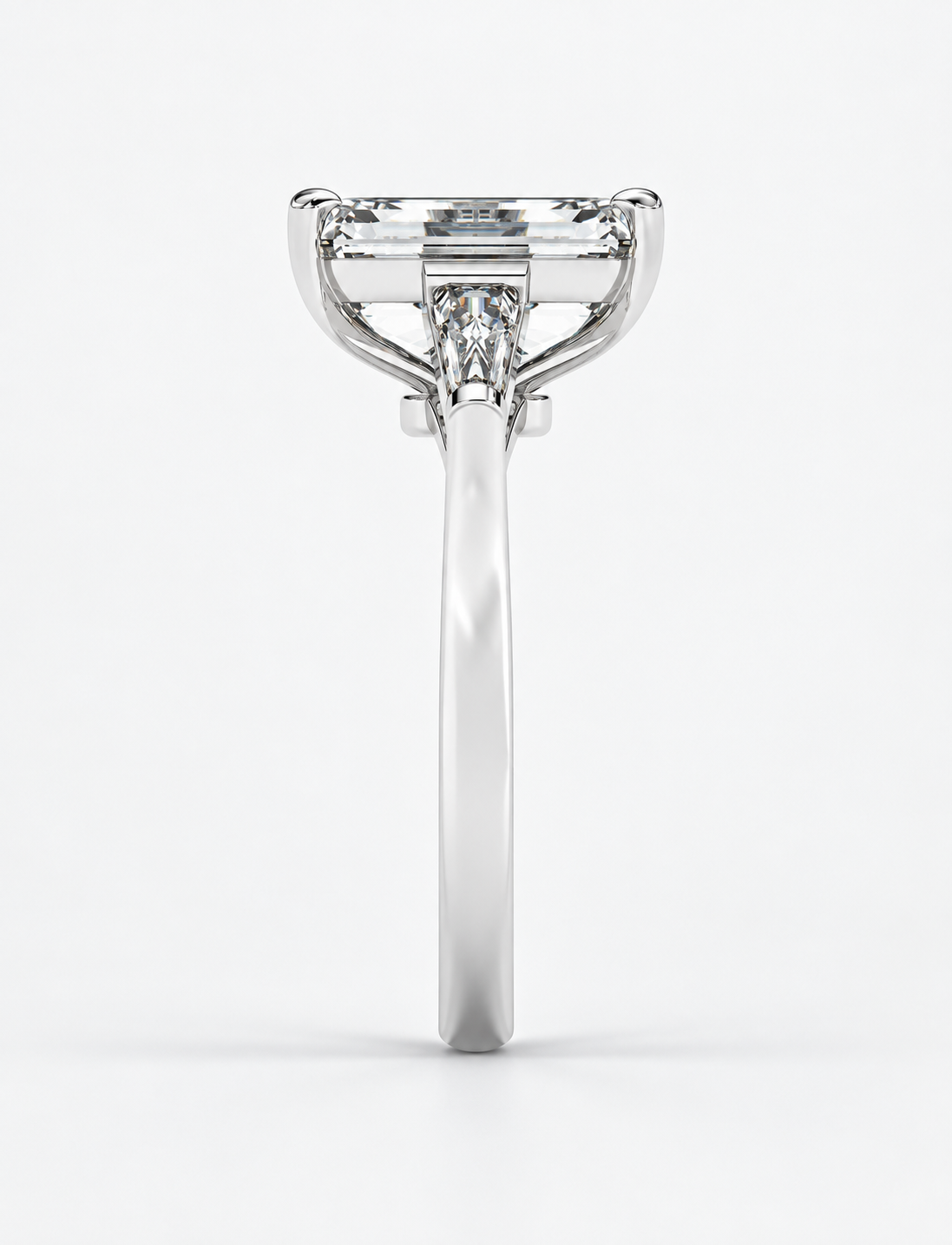 5.70CT Lab Grown Solitaire Emerald Diamond Tapered Baguette Trilogy Ring Platinum