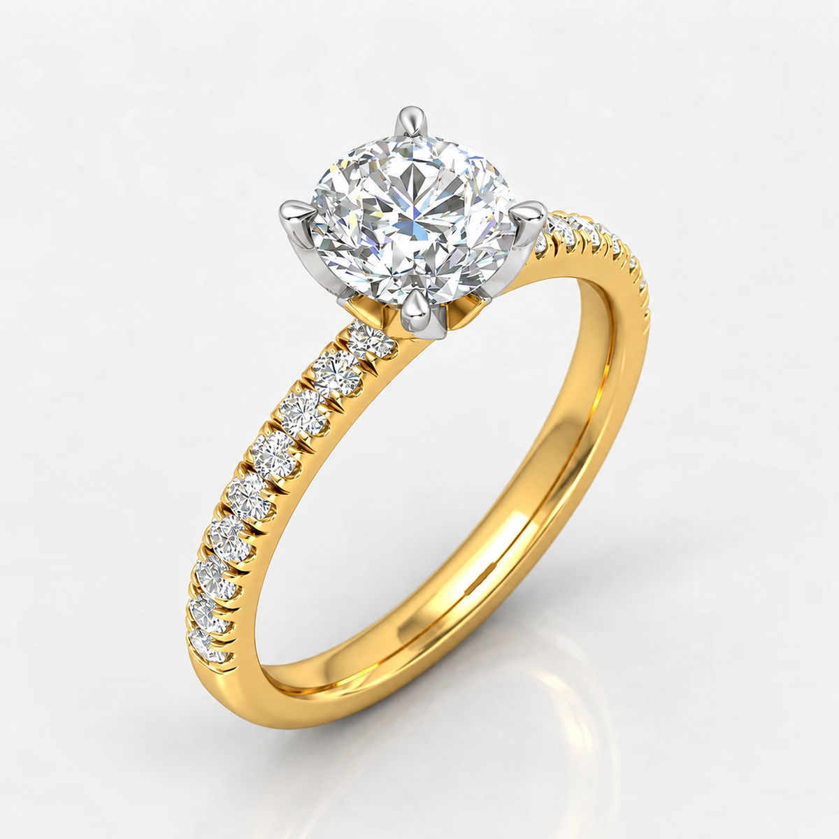 IGI Certified Lab Grown Round Diamond Solitaire Engagement Ring with Side Round Diamonds in Gold & Platinum - 1-5ct