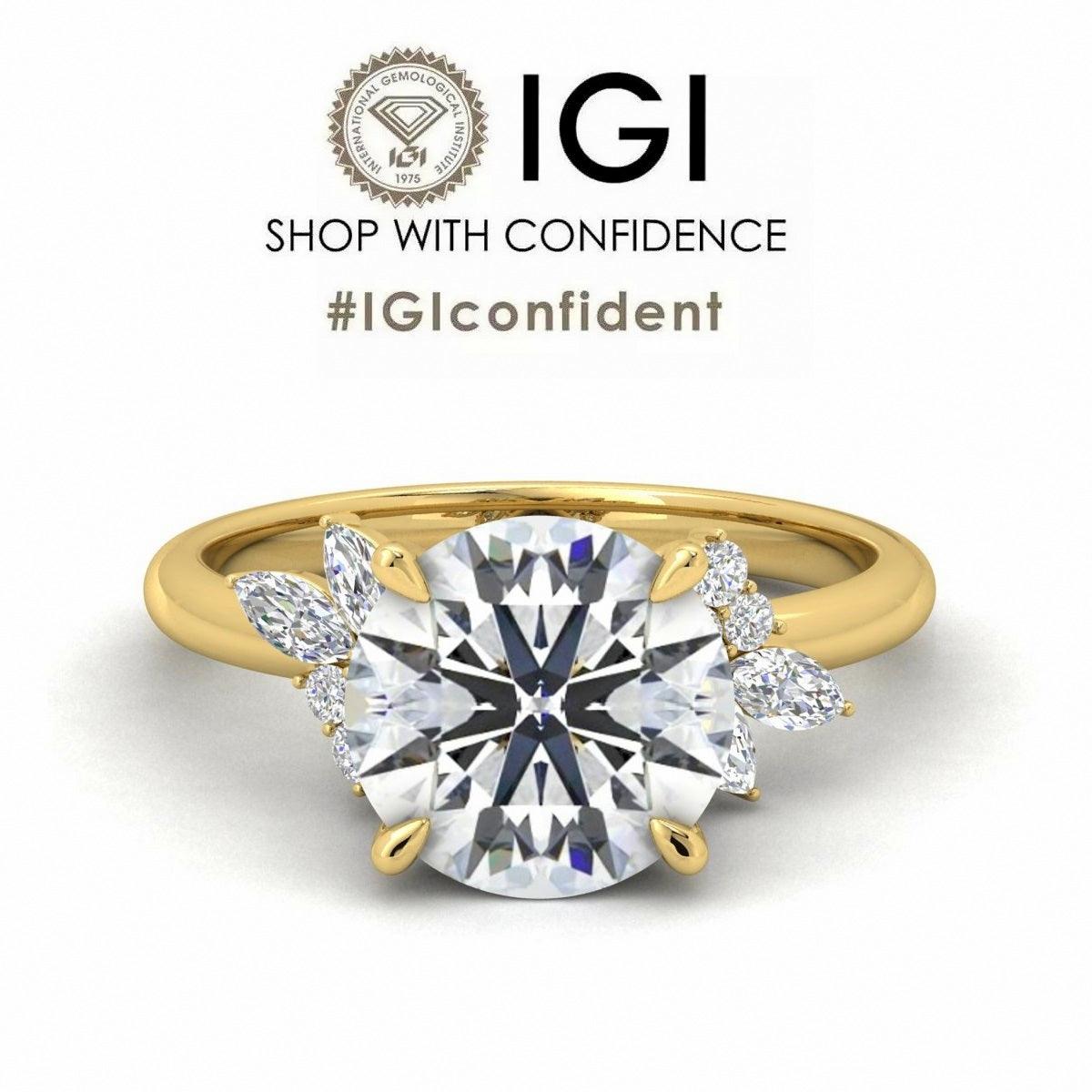 Clearance - IGI Certified 6.00ct - 7.00ct Lab Grown Round Diamond Trilogy Engagement Ring in 18k Yellow Gold