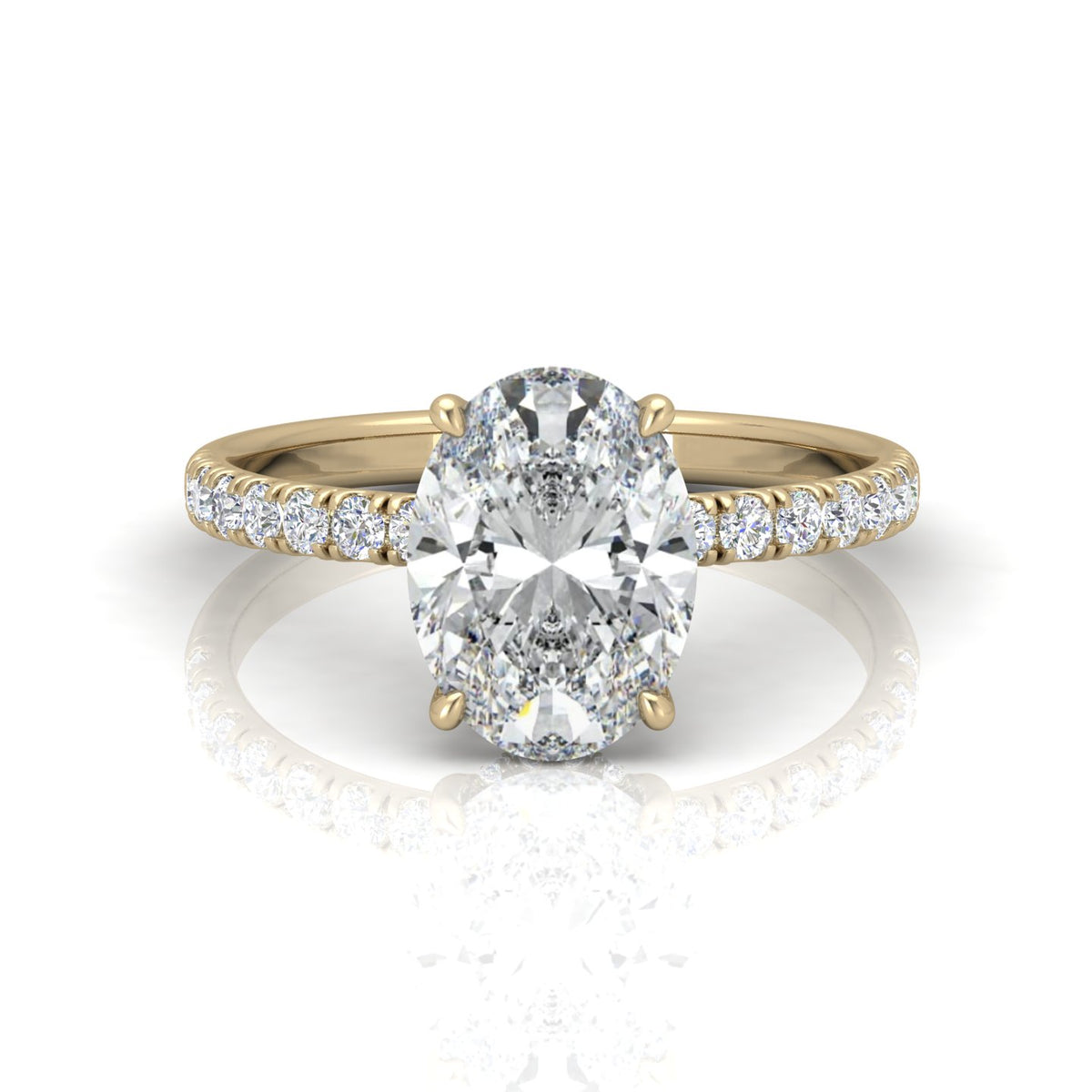 Classic Hidden Halo Pave Set Engagement Ring - Oval
