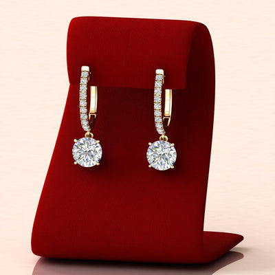 D/VS 2.50 Carat Round Diamond Dangle Drop Earrings In 18k White Gold - amadadiamons