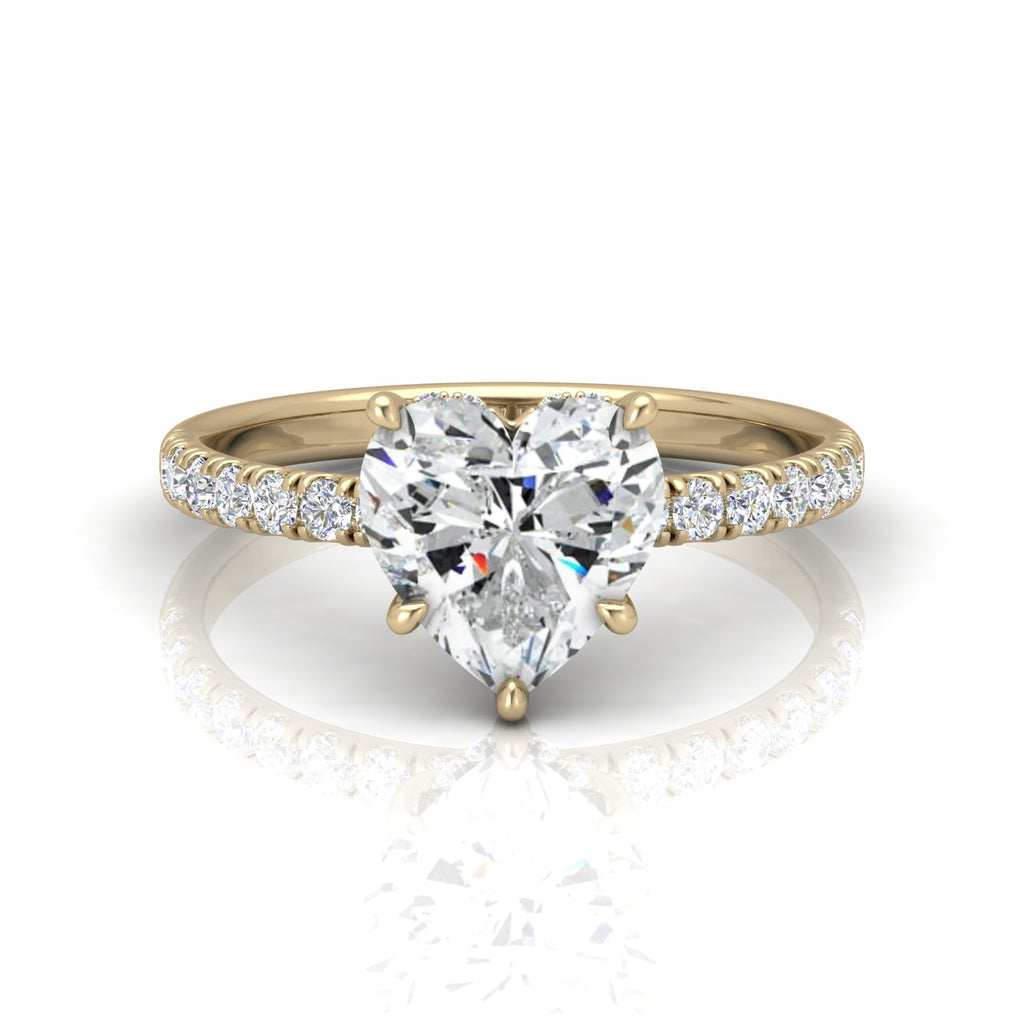 Classic Hidden Halo Pave Set Engagement Ring - Heart