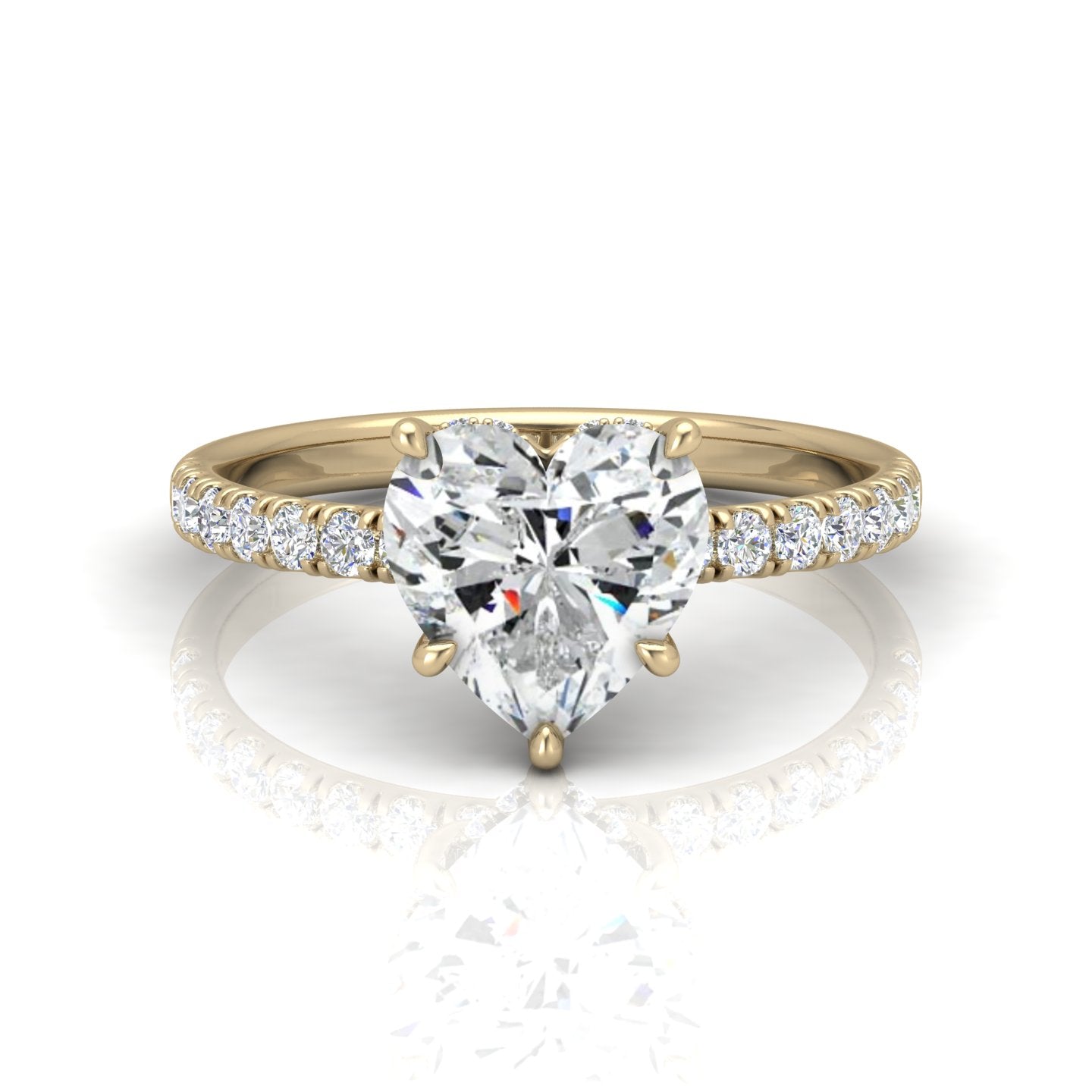 Classic Hidden Halo Pave Set Engagement Ring - Heart
