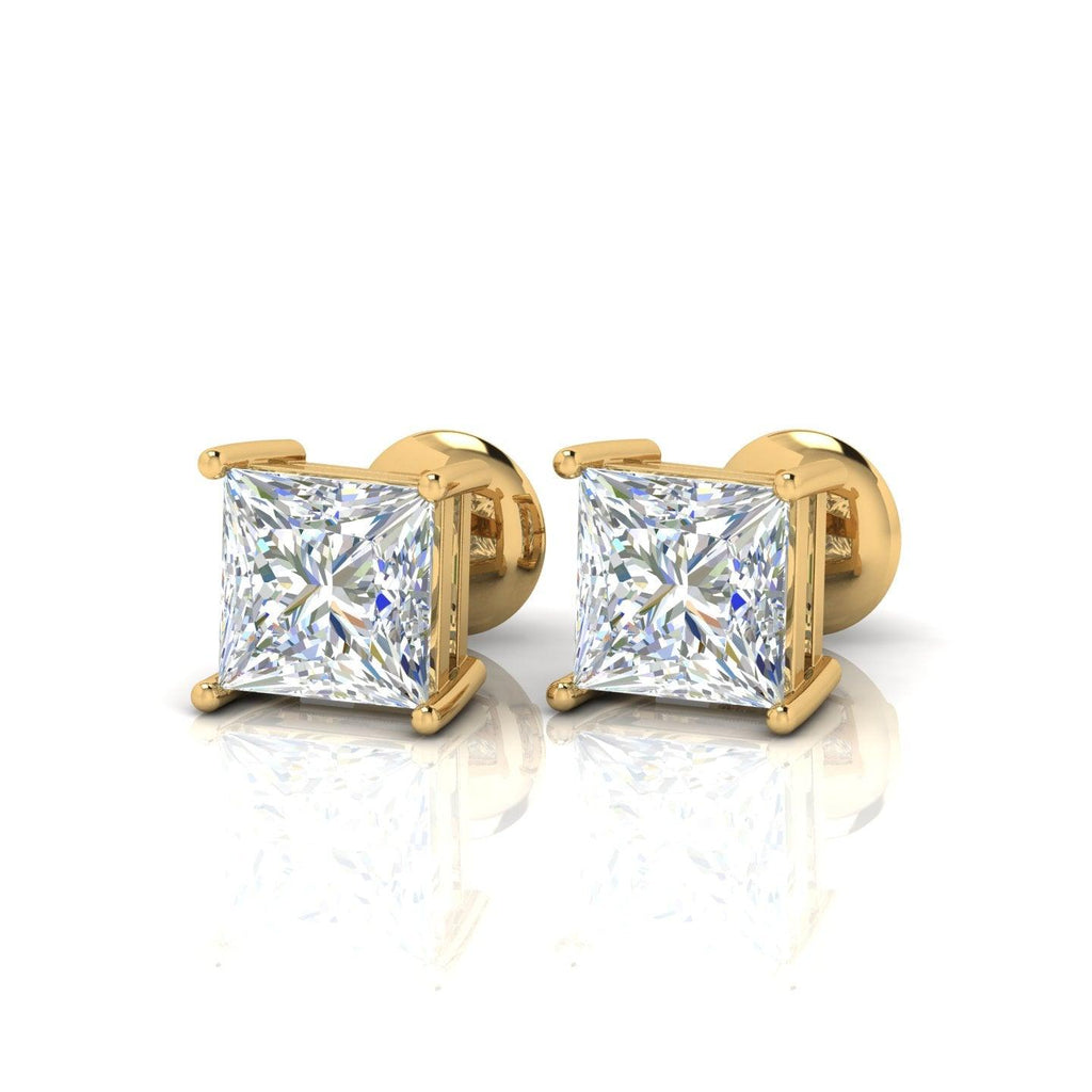 Special Offer..!! VVS Champagne Princess Cut Diamond Stud Earrings, 5.50 Carat - 18k Yellow Gold