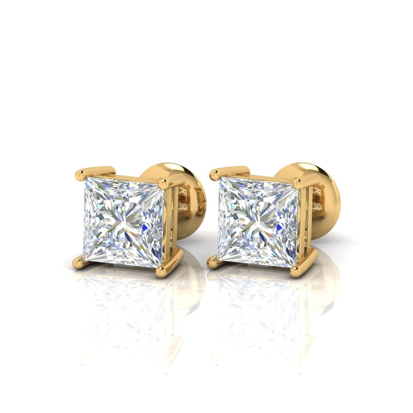 Special Offer..!! VVS Champagne Princess Cut Diamond Stud Earrings, 5.50 Carat - 18k Yellow Gold