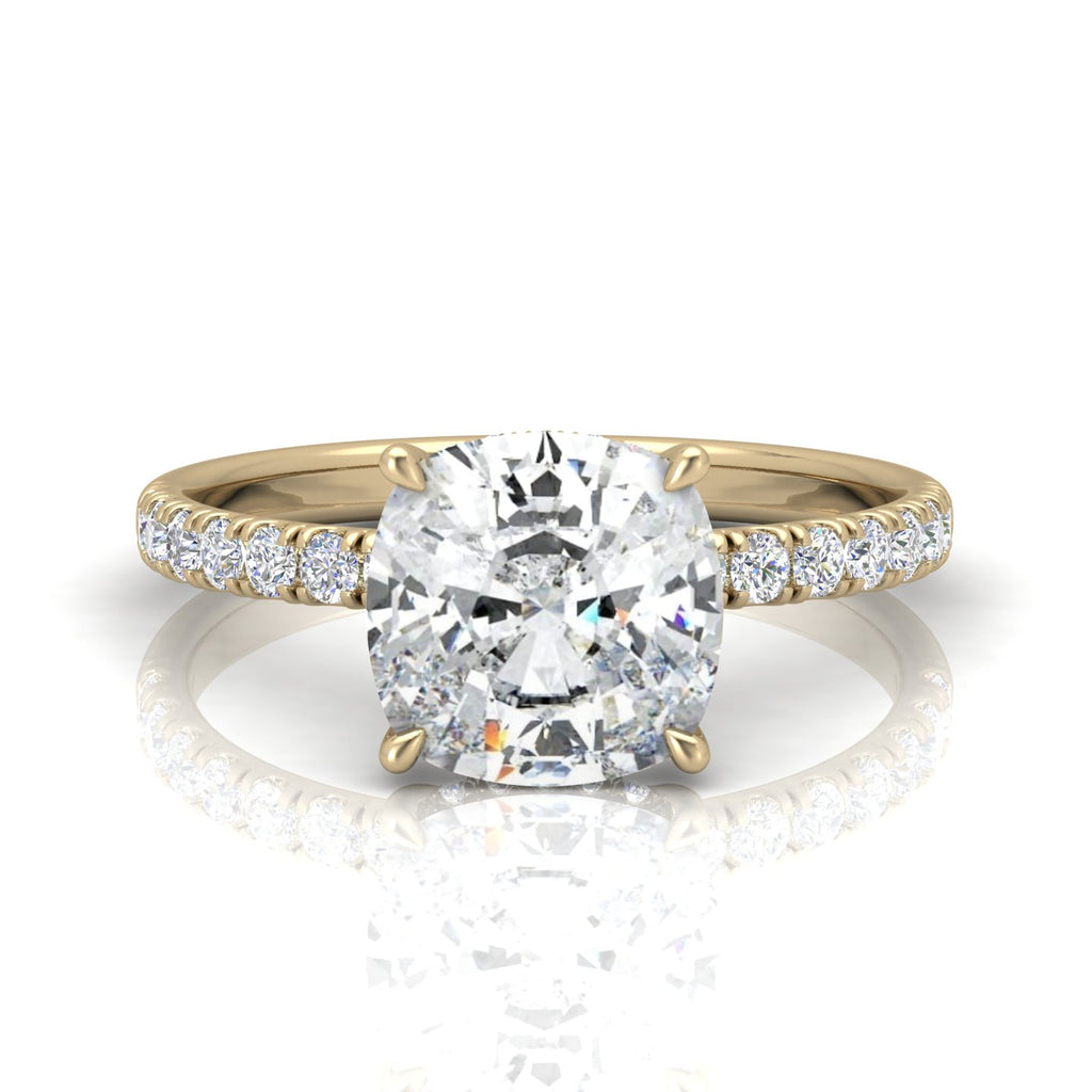 Classic Hidden Halo Pave Set Engagement Ring - Cushion