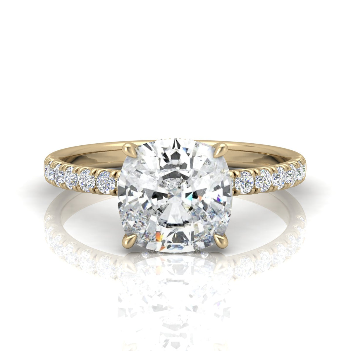 Classic Hidden Halo Pave Set Engagement Ring - Cushion