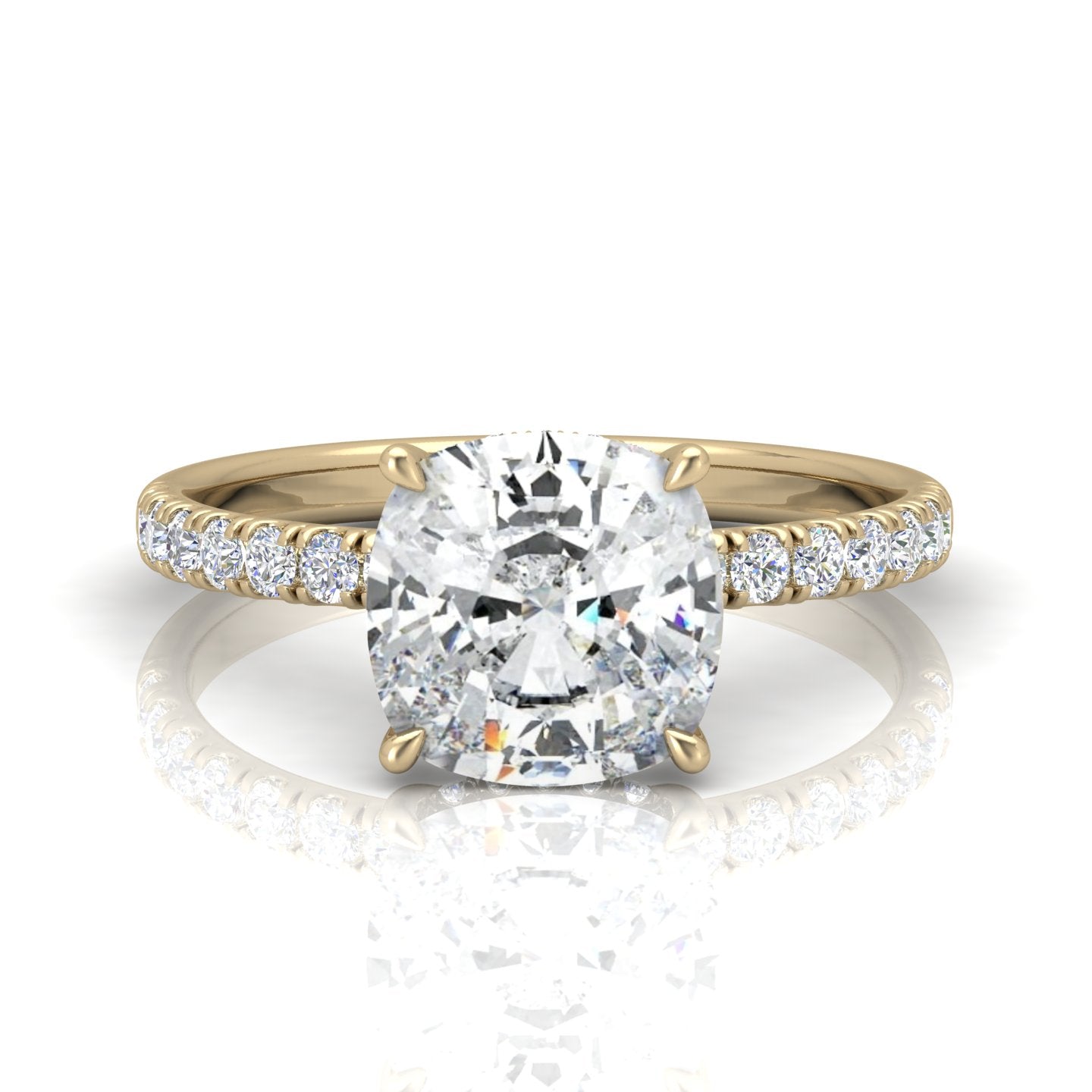 Classic Hidden Halo Pave Set Engagement Ring - Cushion