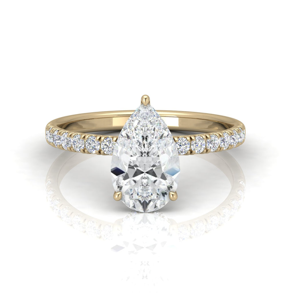 Classic Hidden Halo Pave Set Engagement Ring - Pear