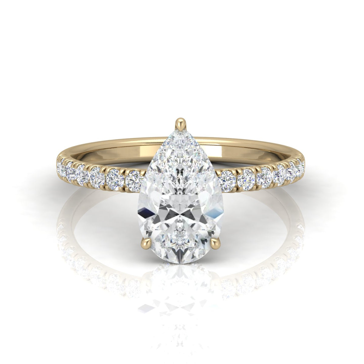 Classic Hidden Halo Pave Set Engagement Ring - Pear