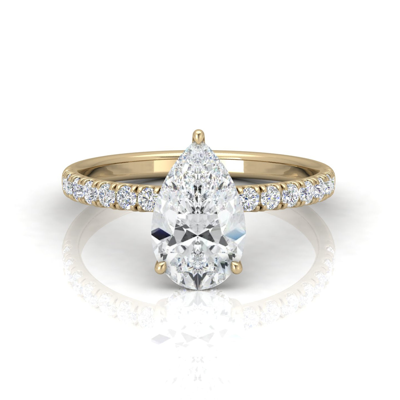 Classic Hidden Halo Pave Set Engagement Ring - Pear