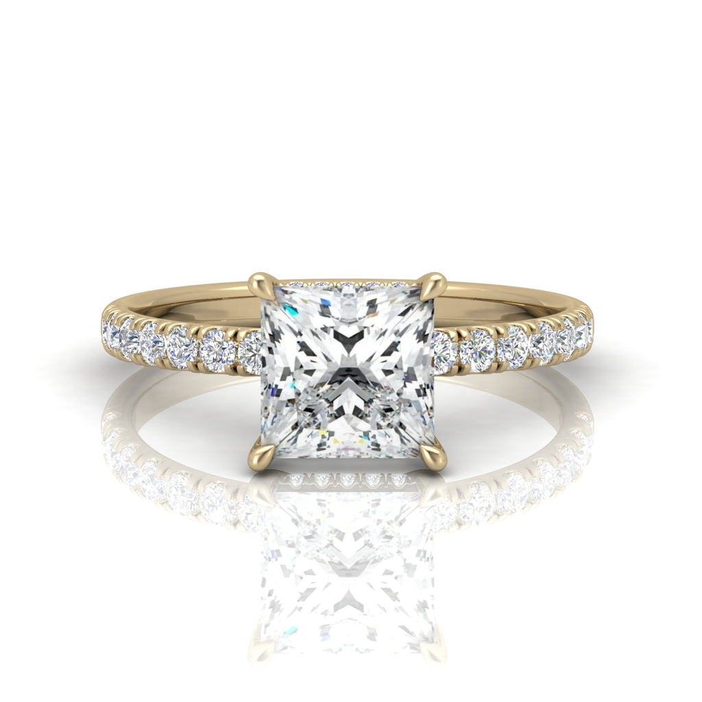 Classic Hidden Halo Pave Set Engagement Ring - Princess