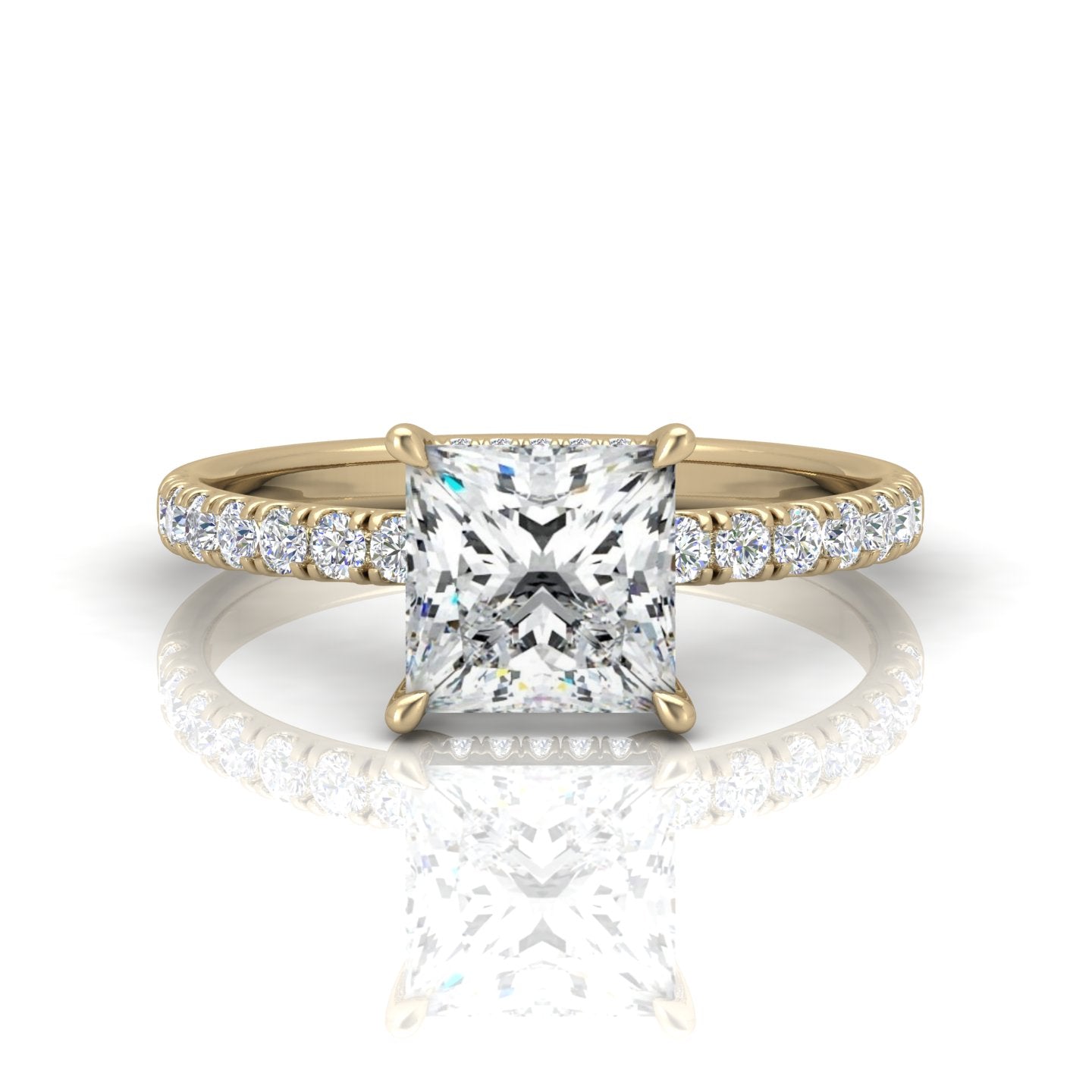 Classic Hidden Halo Pave Set Engagement Ring - Princess