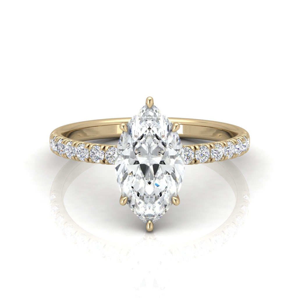 Classic Hidden Halo Pave Set Engagement Ring - Marquise