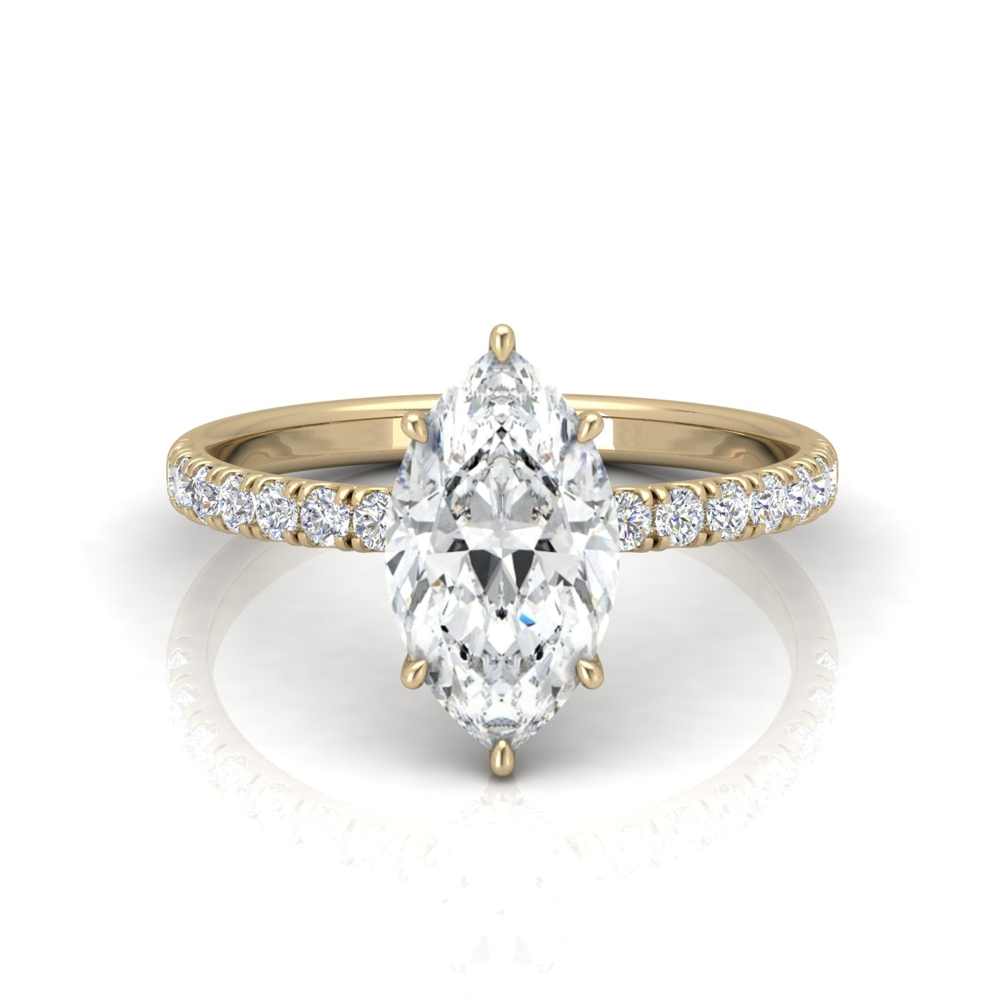 Classic Hidden Halo Pave Set Engagement Ring - Marquise