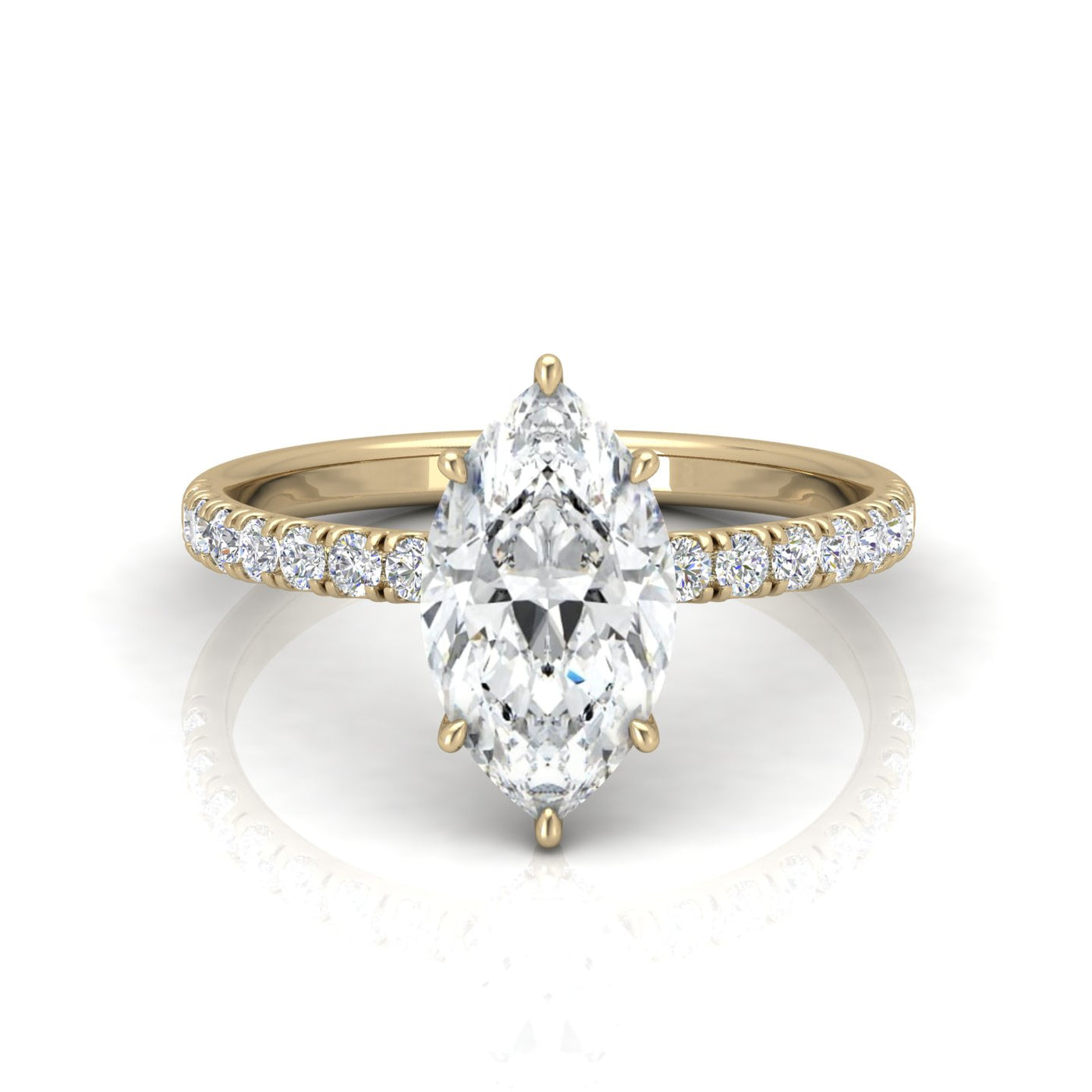 Classic Hidden Halo Pave Set Engagement Ring - Marquise