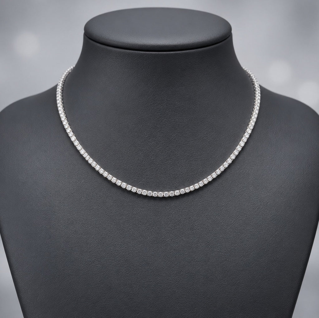 12Ct Round Lab Diamond Tennis Necklace in 9K Gold - D/VVS