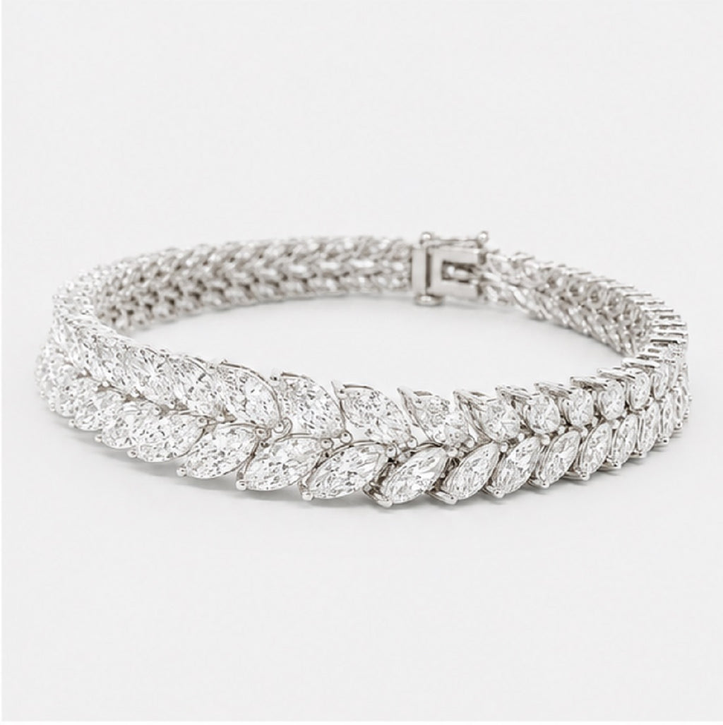 Classic Marquise Diamond 15.00 Carat Two Row Tennis Bracelet 9k'Gold