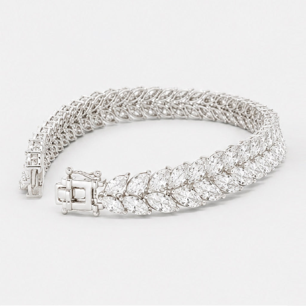 Classic Marquise Diamond 15.00 Carat Two Row Tennis Bracelet 9k'Gold