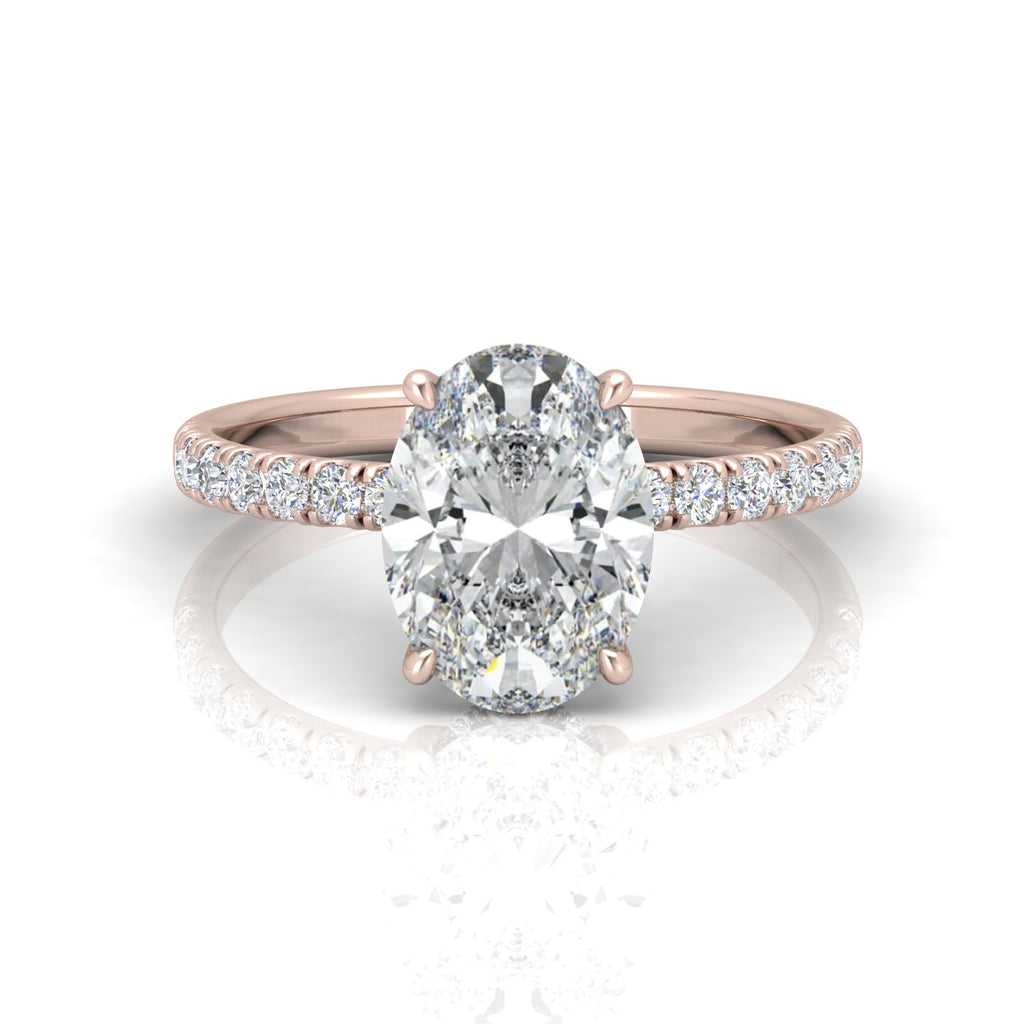 Classic Hidden Halo Pave Set Engagement Ring - Oval