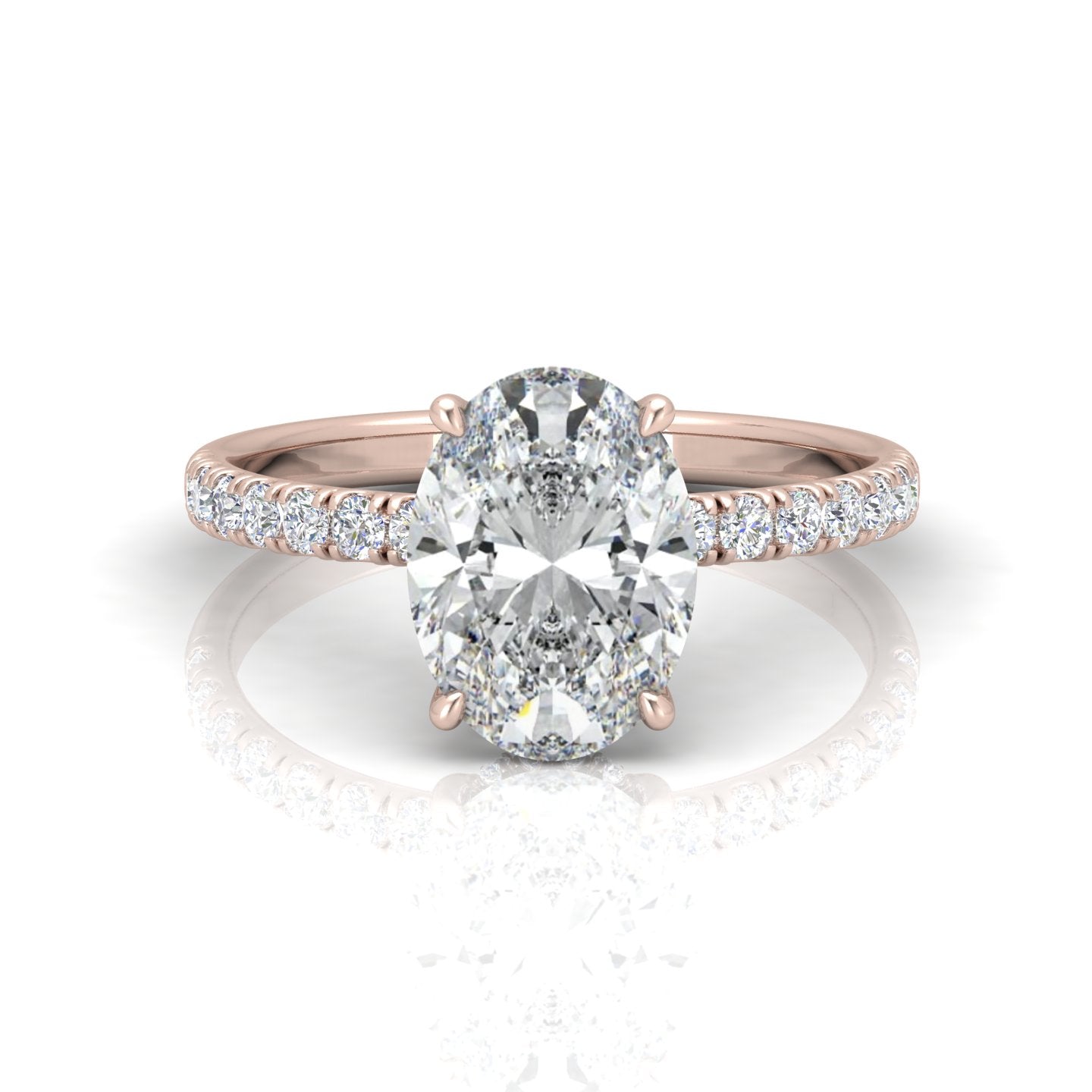 Classic Hidden Halo Pave Set Engagement Ring - Oval