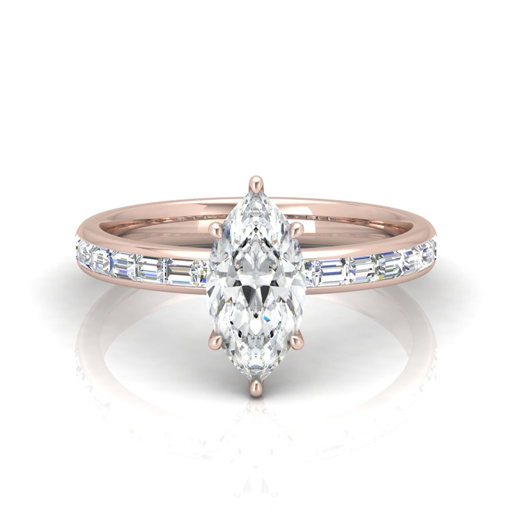 Classic Hidden Halo Channel Set Engagement Ring - Marquise
