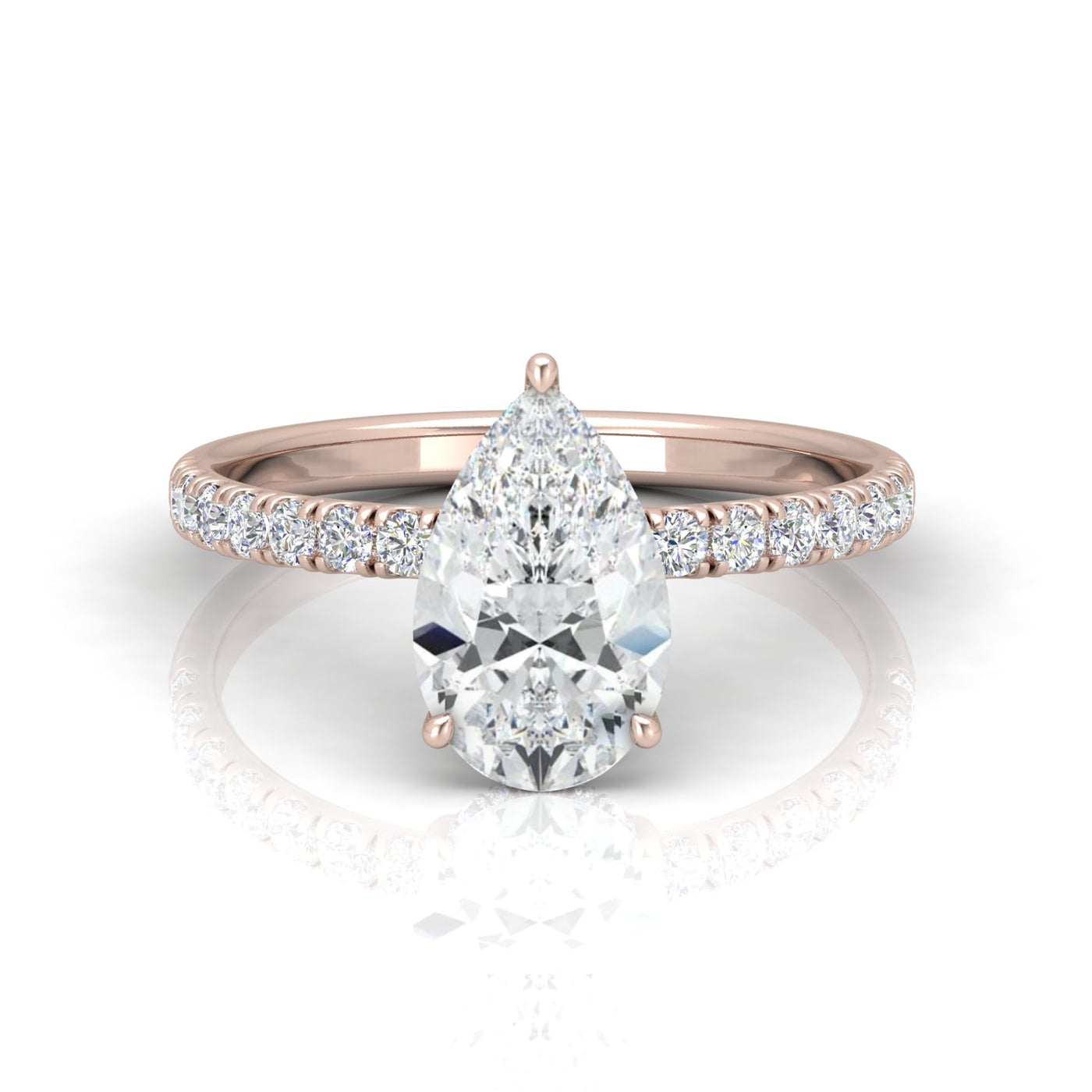 Classic Hidden Halo Pave Set Engagement Ring - Pear