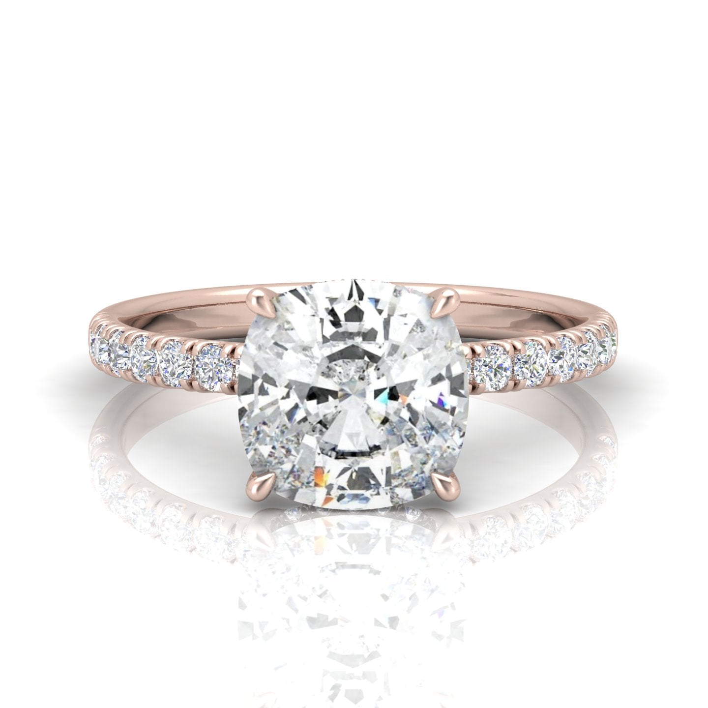 Classic Hidden Halo Pave Set Engagement Ring - Cushion