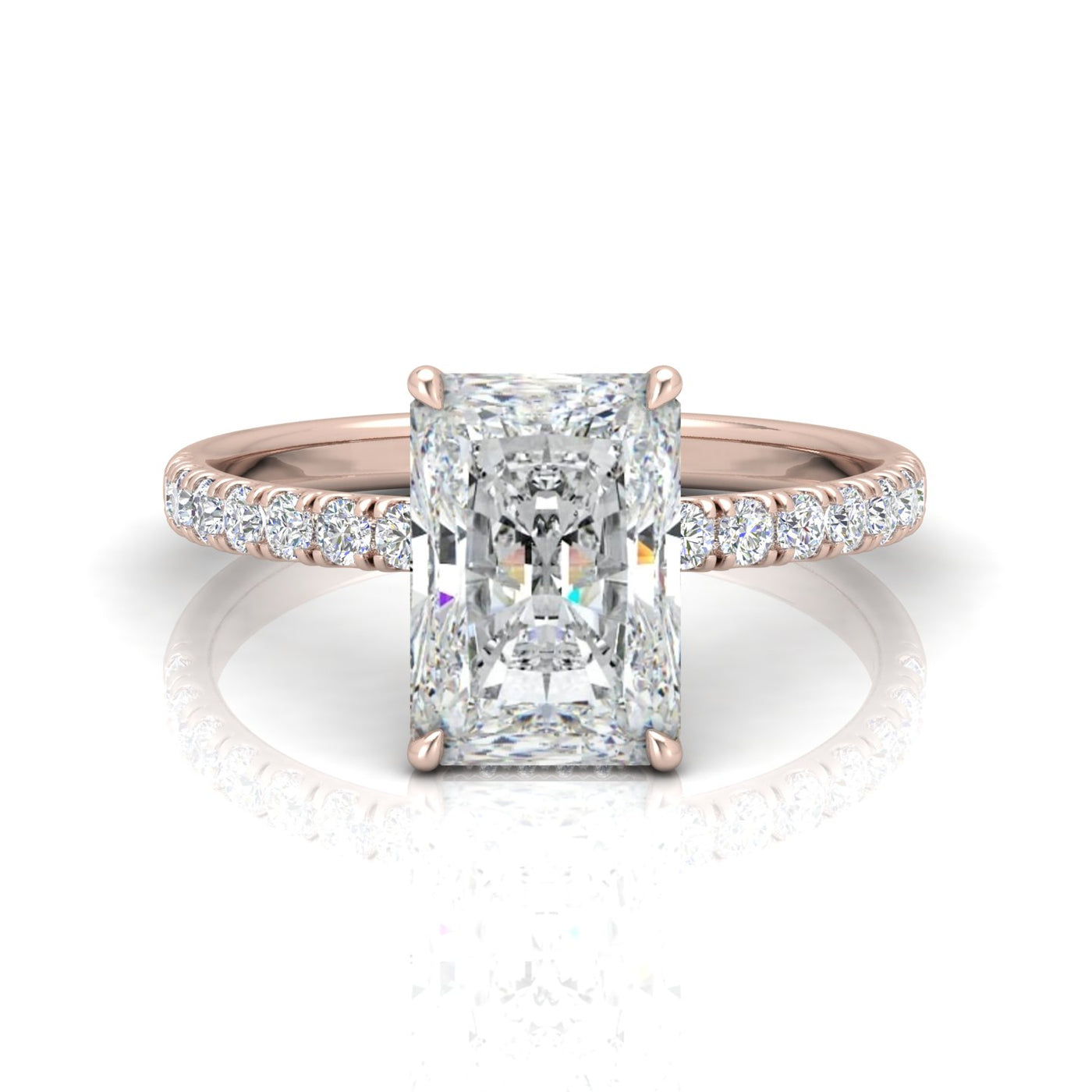 Classic Hidden Halo Pave Set Engagement Ring - Radiant