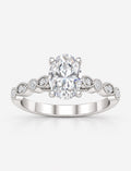 IGI Certified Vintage Oval Diamond Scalloped Milgrain Engagement Ring in Gold & Platinum