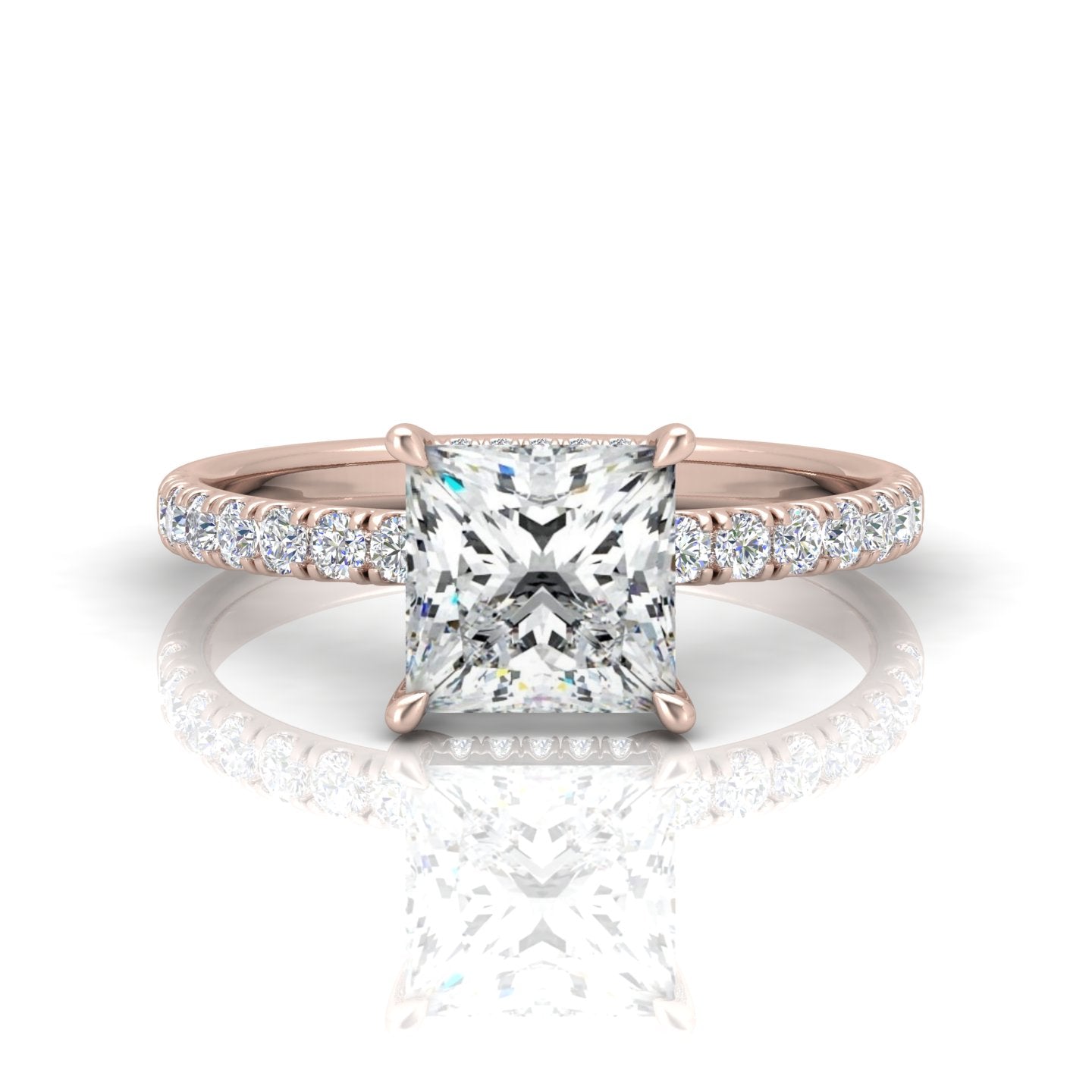 Classic Hidden Halo Pave Set Engagement Ring - Princess