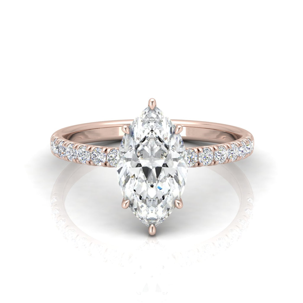 Classic Hidden Halo Pave Set Engagement Ring - Marquise