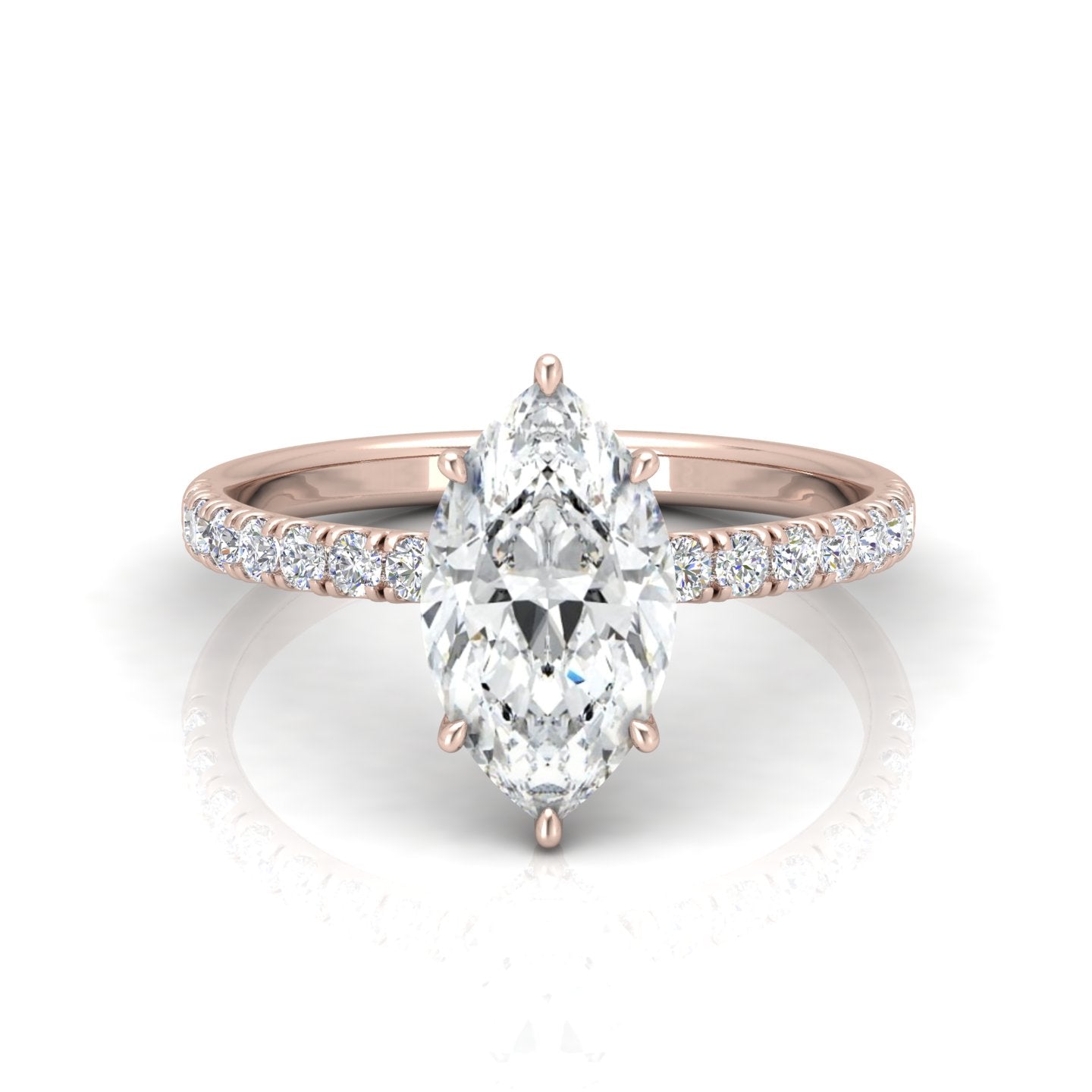 Classic Hidden Halo Pave Set Engagement Ring - Marquise