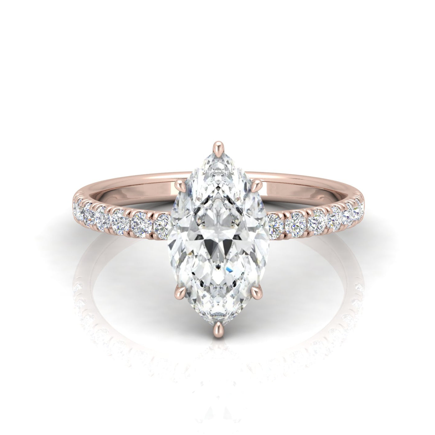 Classic Hidden Halo Pave Set Engagement Ring - Marquise