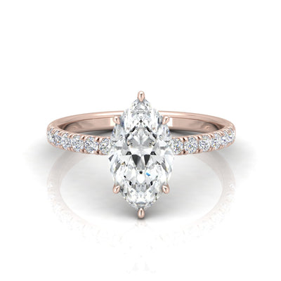 Classic Hidden Halo Pave Set Engagement Ring - Marquise