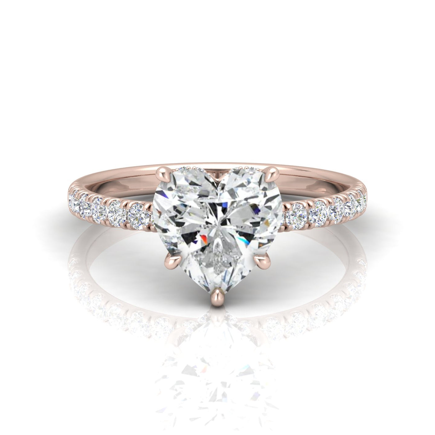 Classic Hidden Halo Pave Set Engagement Ring - Heart