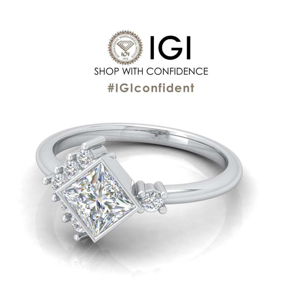 IGI Certified E/VS Princess With Side Round Diamond Engagement Ring - amadadiamonds