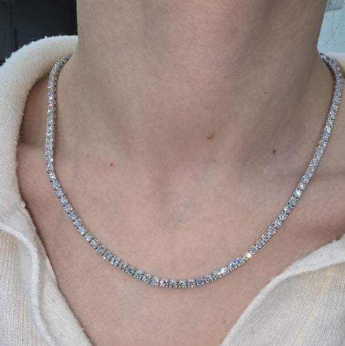 16.5ct Round Lab Diamond Tennis Necklace – 9K Gold, D/VVS