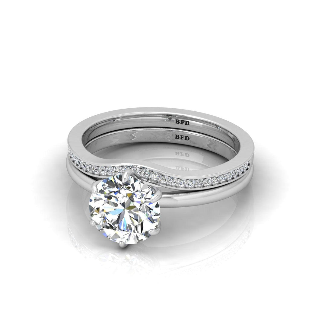 Certified 6 Claw Round Diamond Solitaire Ring With Matching Band