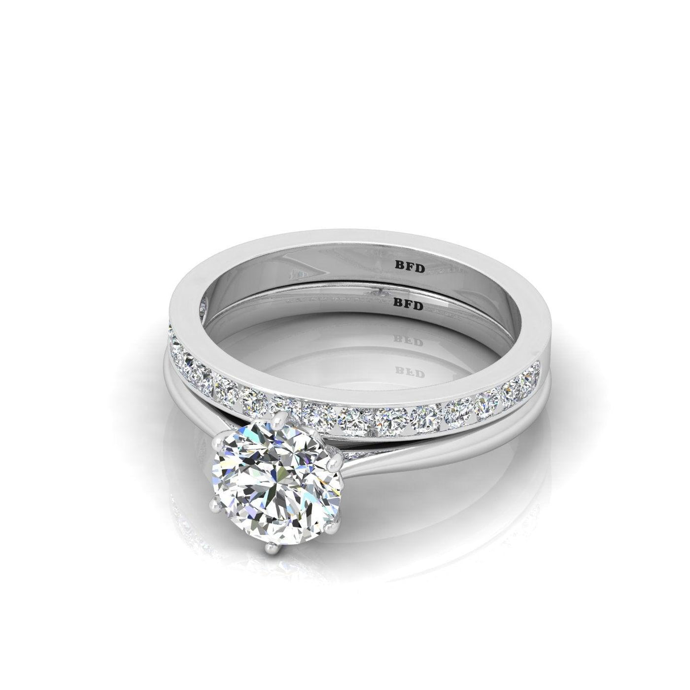 Certified 6 Claw Round Diamond Solitaire Ring With Matching Band