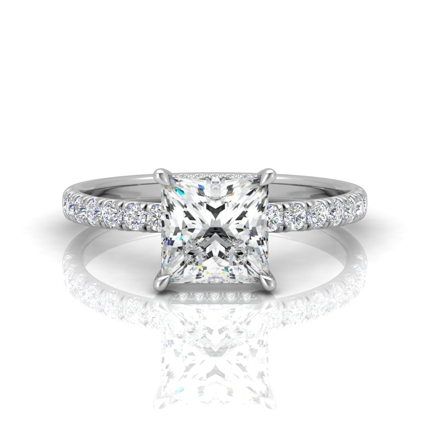 Classic Hidden Halo Pave Set Engagement Ring - Princess