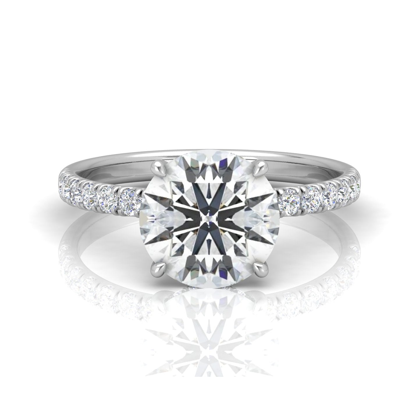 Classic Hidden Halo Pave Set Engagement Ring - Round