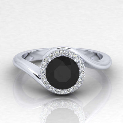 1.25 Carat Black Diamond Halo Engagement Ring For Her In Variant Metal